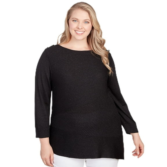 Ruby Rd. Light Weight Shiny Pullover Sweater (US, Alpha, 3X, Plus, Regular, Plus Size, Black)