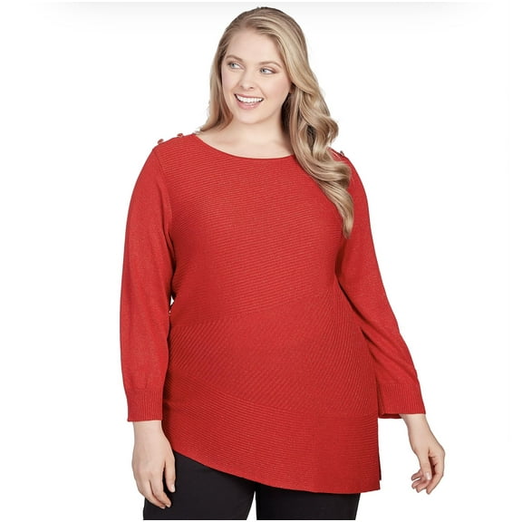 Ruby Rd. Light Weight Shiny Pullover Sweater (US, Alpha, 3X, Plus, Regular, Plus Size, Black)