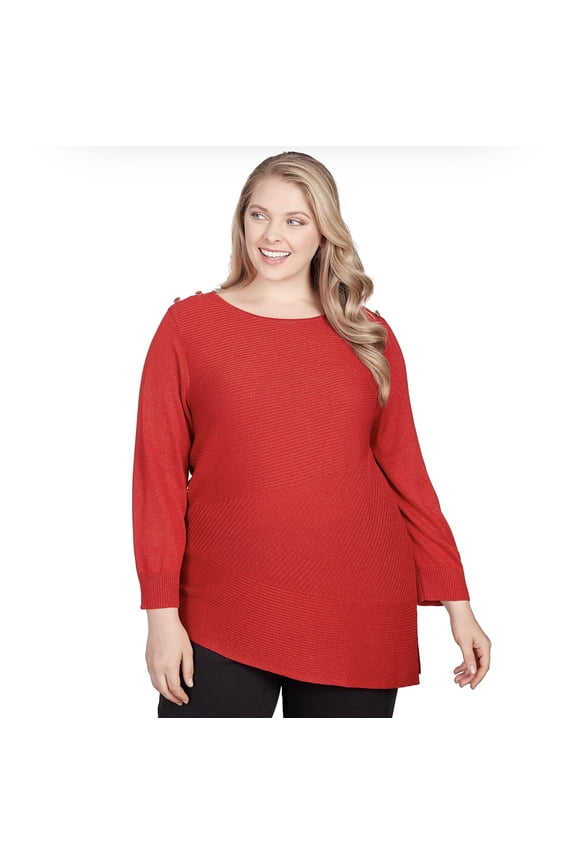 Light Weight Shiny Pullover Sweater (US, Alpha, 2X, Plus, Regular, Plus Size, Red)