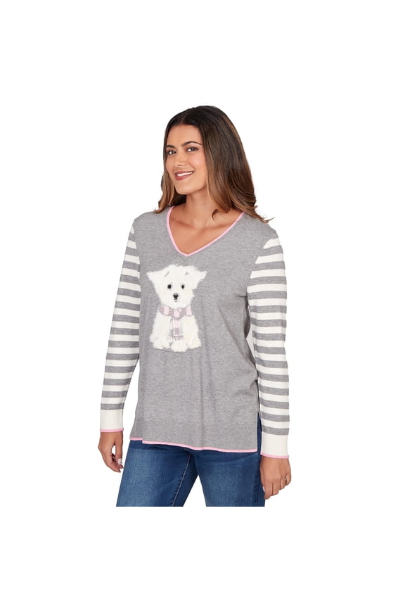 Maltese Pullover Sweater (US, Alpha, Small, Regular, Regular, Standard, Grey/Multi)