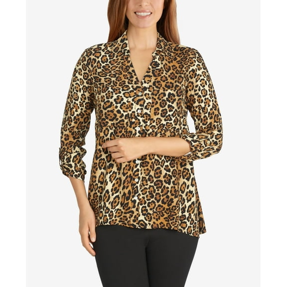 Ruby Rd. Misses Cheetah Printed Button-Front Handkerchief Top Black Multi S