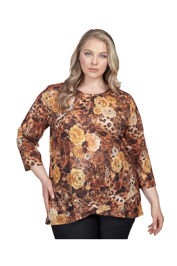 Ruby Rd Must Have All Pokyester Top Scoop Neck (US, Alpha, 3X, Plus, Regular, Plus Size, Chestnut/Multi)