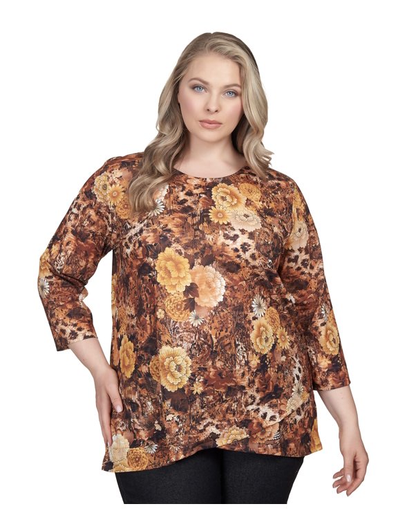 Must Have All Pokyester Top Scoop Neck (US, Alpha, 3X, Plus, Regular, Plus Size, Chestnut/Multi)