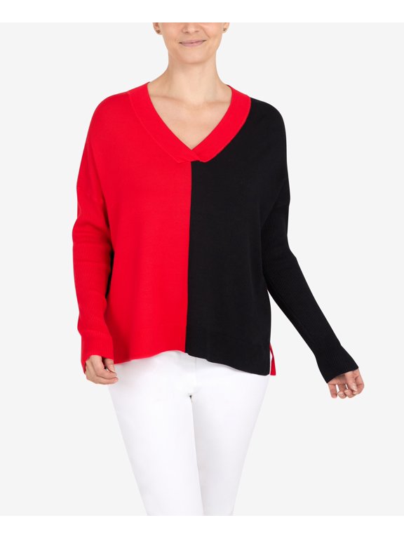 Petite Color Block V-Neck Sweater Lipstick Multi PM