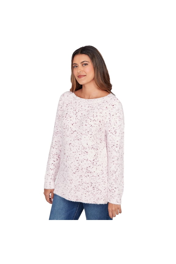 Pullover Chenille Sweater (US, Alpha, Large, Regular, Petite, Petite, Ivory/Multi)