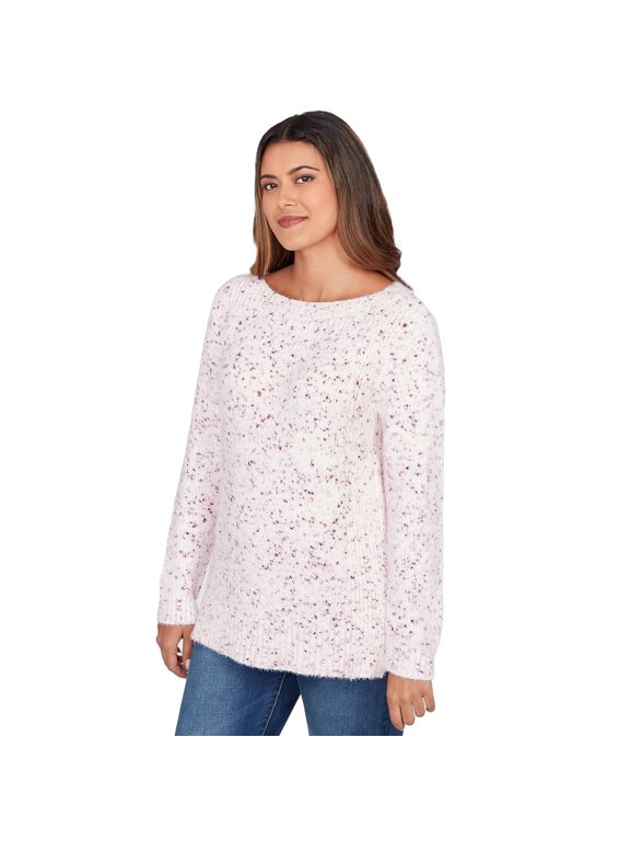 Pullover Chenille Sweater (US, Alpha, Large, Regular, Petite, Petite, Ivory/Multi)