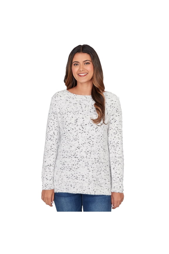 Pullover Chenille Sweater (US, Alpha, Medium, Regular, Petite, Petite, Ivory/Multi)