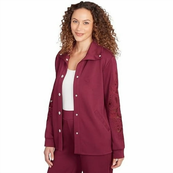 Ruby Rd. Solid Scuba With Embroidery on Sleeve (Petite, Raisin, X-Large)