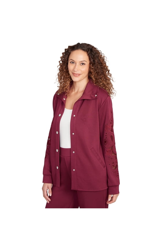 Ruby Rd. Solid Scuba With Embroidery on Sleeve (Standard, Raisin, Medium)