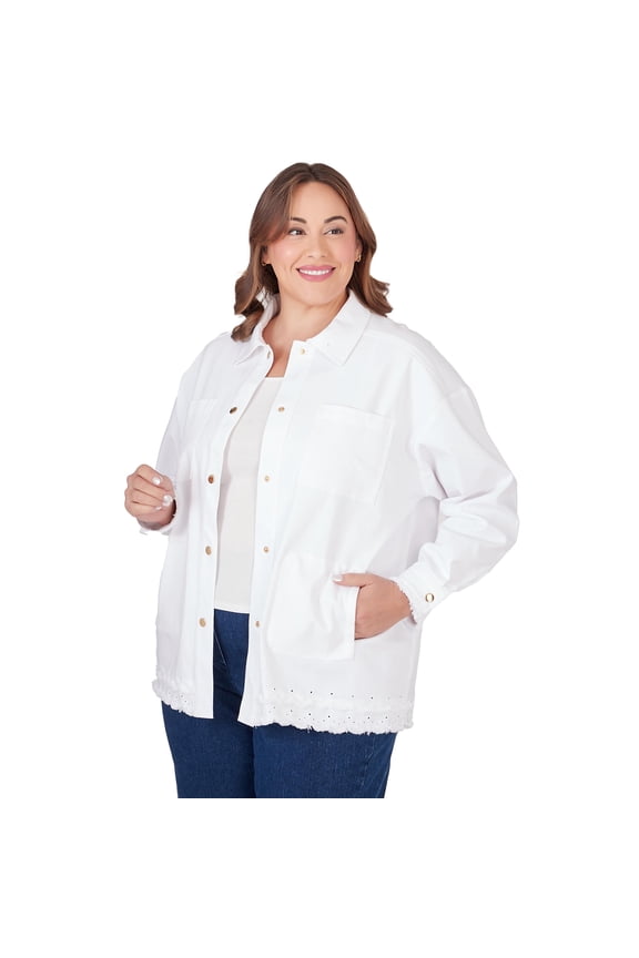 Ruby Rd White Denim Jacket With Fringe (US, Numeric, 22, Plus, Regular, Plus Size, White)