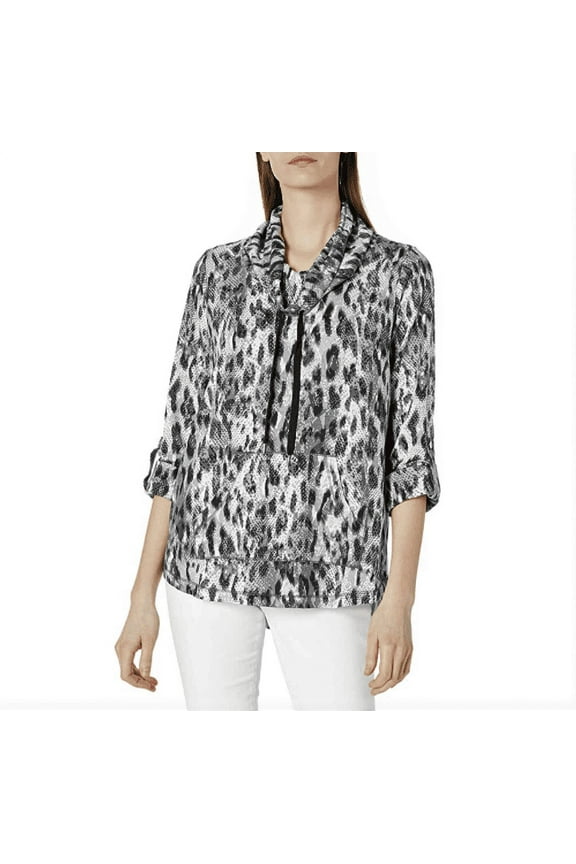 Women's Cowl-Neck Leopard Print Silky French Terry Pullover, Sz. PS