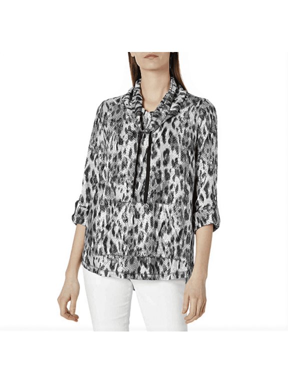 Women's Cowl-Neck Leopard Print Silky French Terry Pullover, Sz. PS