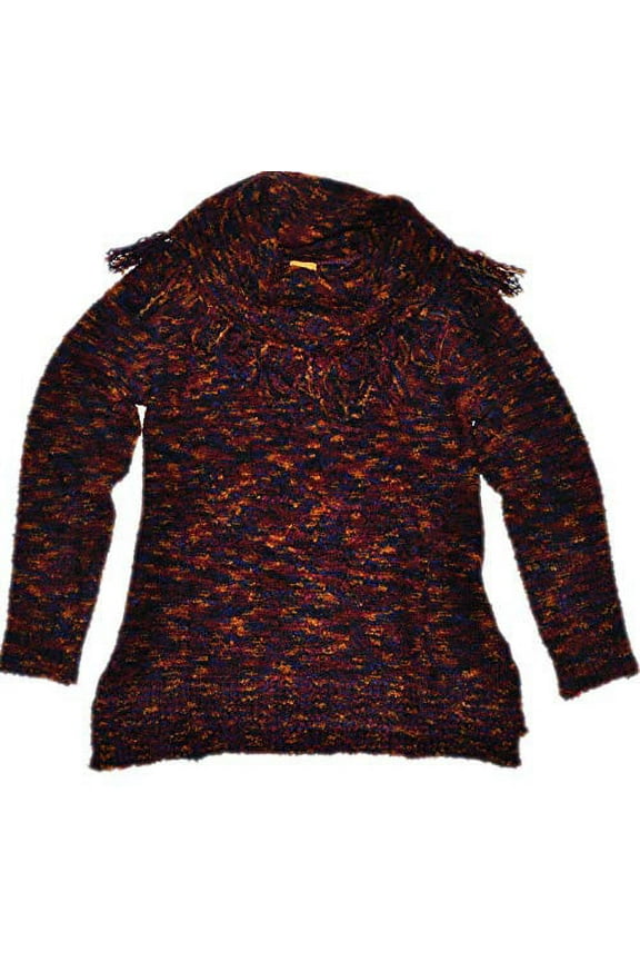 Ruby Rd. Women's Fringed Cowl-Neck Spacedye Boucle Tunic Pull-Over Sweater, Raspberry Multi, Small