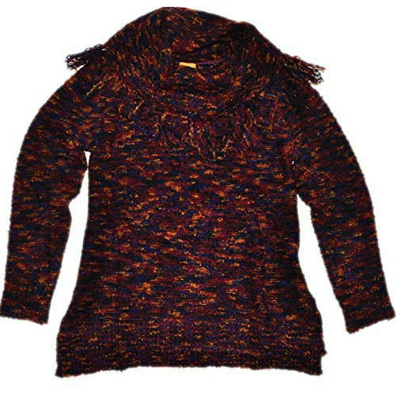 Ruby Rd. Women's Fringed Cowl-Neck Spacedye Boucle Tunic Pull-Over Sweater, Raspberry Multi, Small