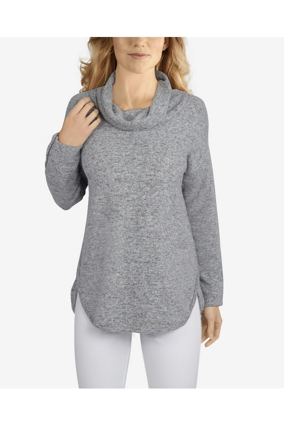 Women's Heather Knit Drawstring Pullover Top Gray Petite Size PM