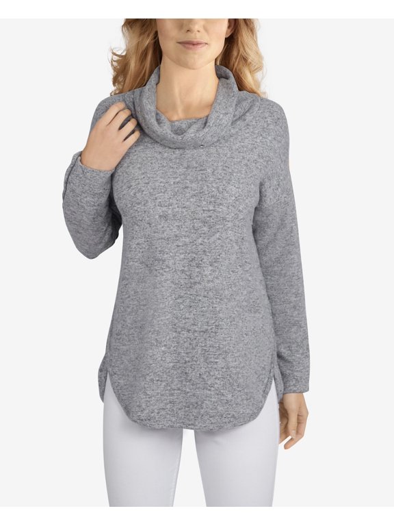 Women's Heather Knit Drawstring Pullover Top Gray Petite Size PM