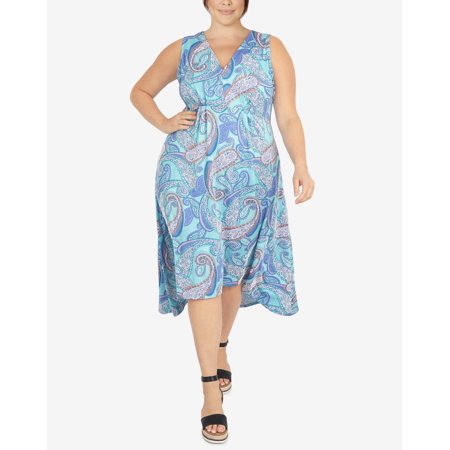 Ruby Rd. Women's Sleeveless Puff Paisley Dress Aqua Multi Plus Size 3X