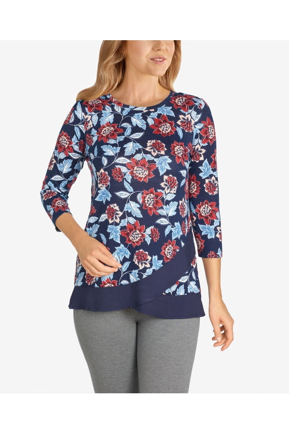 Womens Harvest Floral Printed Petal Wrap Top Navy Multi S