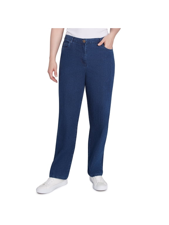 Womens Petite Mid-Rise Fly-Front Classic Denim Pant