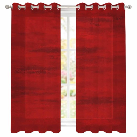 Ruby Red Abstract Texture Sheer Curtains 39 Inch Long 2 Panels, Vintage Distressed Graffiti Art Light Filtering Semi Sheer Drapes Grommet Voile Window Curtain for Living Bedroom W27.9 x L39