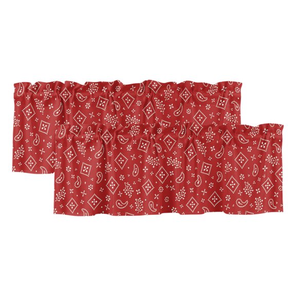 Ruby Red Bandana 2 Panels Kitchen Valance, Rustic Southwestern Minimalist Farmhouse Flower Curtains Valances for Small Windows Rod Pocket Window Treatments for Living Room Bedroom 42" W x 18" L
