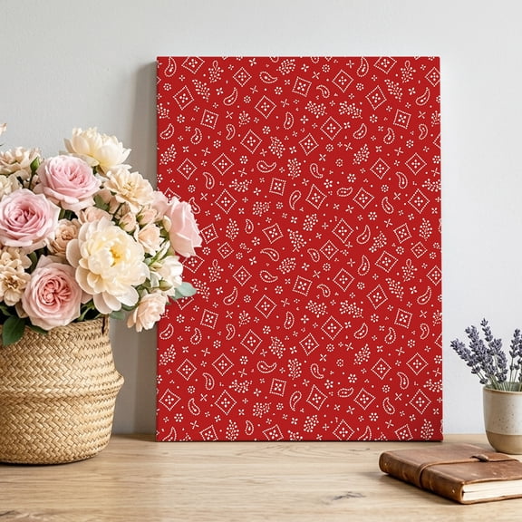 Ruby Red Bandana Canvas Wall Art for Living Room, Rustic Southwestern Minimalist Farmhouse Flower Poster Print Painting for Bedroom Office Home Decoration Wall Pictures Prepare To Hang 8"x12"