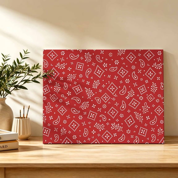 Ruby Red Bandana Canvas Wall Art, Rustic Southwestern Minimalist Farmhouse Flower Wall Art Prints Artwork Framed Canvas Ready to Hang Art Pictures for Bathroom Bedroom Entry Desk Corner 10" x 8"