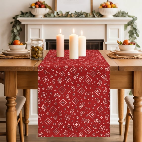 Ruby Red Bandana Dining Table Runner, Rustic Southwestern Minimalist Farmhouse Flower Washable Table Runners Kitchen Coffee Table Center Decor for Home Party Holiday Wedding 13 x 108 Inches
