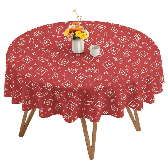 Ruby Red Bandana Round Tablecloth 54 inches Rustic Southwestern Minimalist Farmhouse Flower Waterproof Oil-Proof Table Cloth Round Table Cover for Holiday Party Picnic Dinner Decor Indoor Outdoor Use