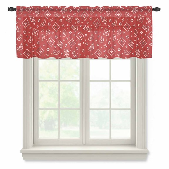 Ruby Red Bandana Sheer Valances for Windows, Rustic Southwestern Minimalist Farmhouse Flower Semi Sheer Kitchen Valance Rod Pocket Small Voile Window Curtains for Living Room Bedroom 42 x 12 Inch