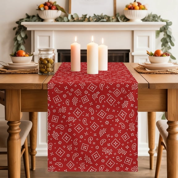 Ruby Red Bandana Table Runner 13x70 Inch Rustic Southwestern Minimalist Farmhouse Flower Cotton Linen Dining Table Runner Ideal for Dresser Kitchen Coffee Tables - Machine Washable