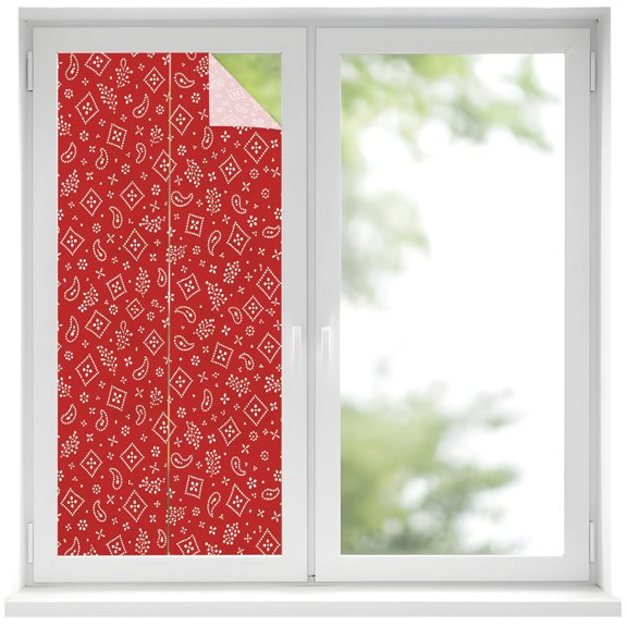 Ruby Red Bandana Window Privacy Film Rustic Southwestern Minimalist Farmhouse Flower Decorative Glass Window Film UV Blocking Static Cling Sticker Covering for Home Door 17.7 x 39.3 inches