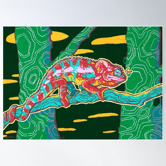 Ruby Red Chameleon Poster Wall Art, Modern Wall Decor For Living Room Bedroom, 8x12 UNFRAMED