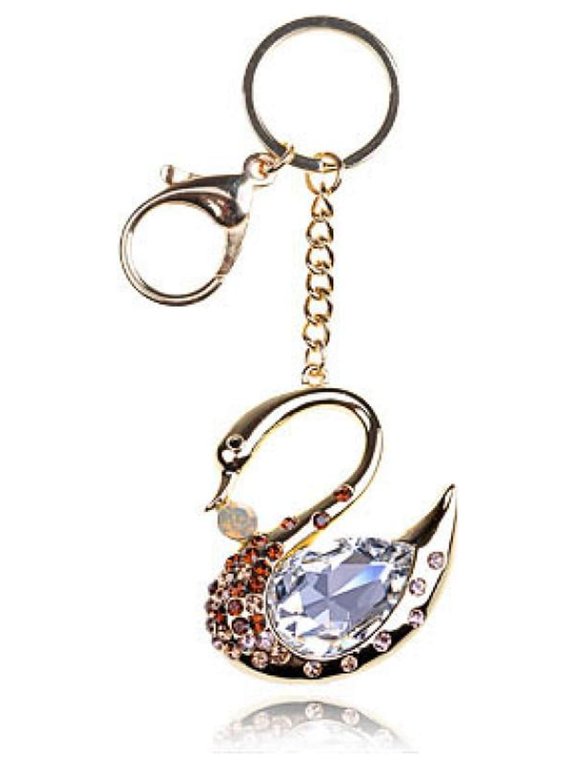 Ruby Red Clear Golden Swan Bird Lake Love Crystal Rhinestone Keychain