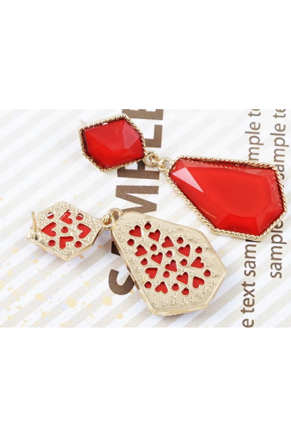 Ruby Red Gold Tone Drop Earrings For Pierced Ears With Accented Back