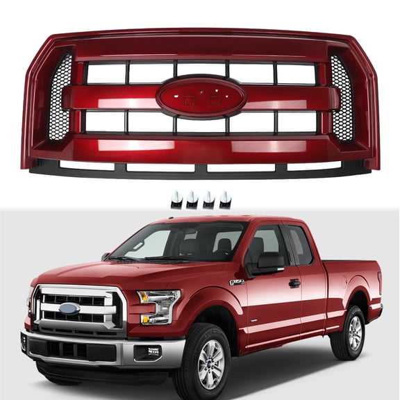 Ruby Red RR Front Bumper Upper XLT Style Grille Grill For 2015 2016 2017 Ford F150 F-150