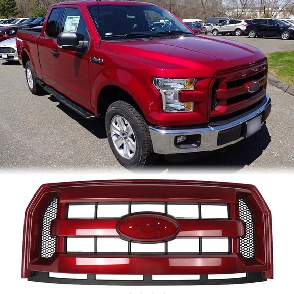 Ruby Red RR Front Bumper Upper XLT Style Grille Grill For 2015 2016 2017 Ford F150 F-150