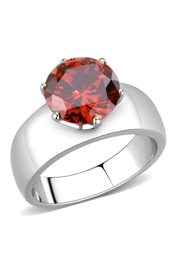 Ruby Red Silver Womens Ring Solitaire Stainless Steel Zircoin Anillo Rojo y Plata Para Mujer Solitario Acero Inoxidable