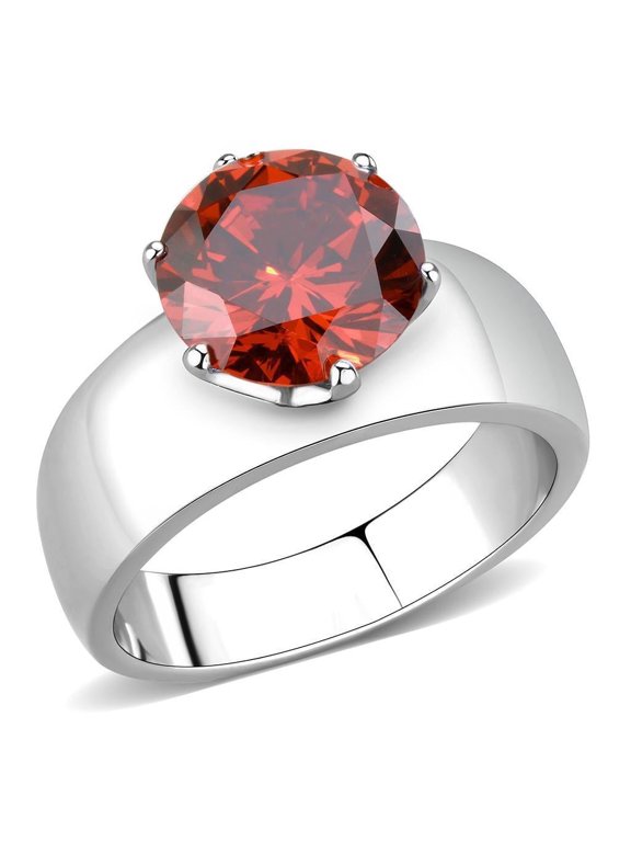 Ruby Red Silver Womens Ring Solitaire Stainless Steel Zircoin Anillo Rojo y Plata Para Mujer Solitario Acero Inoxidable