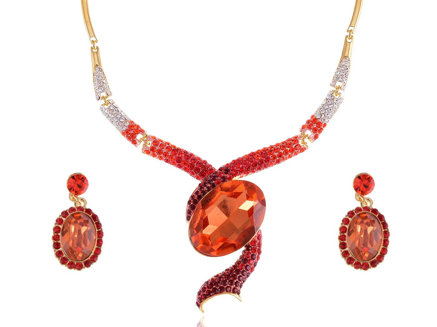 A+O Crystal Dangle Earrings And Necklace Set - Gold Plated Bridesmaid Jewelry Gift
