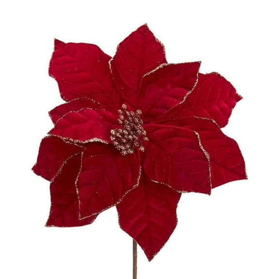 Ruby Red and Gold Poinsettia Pick