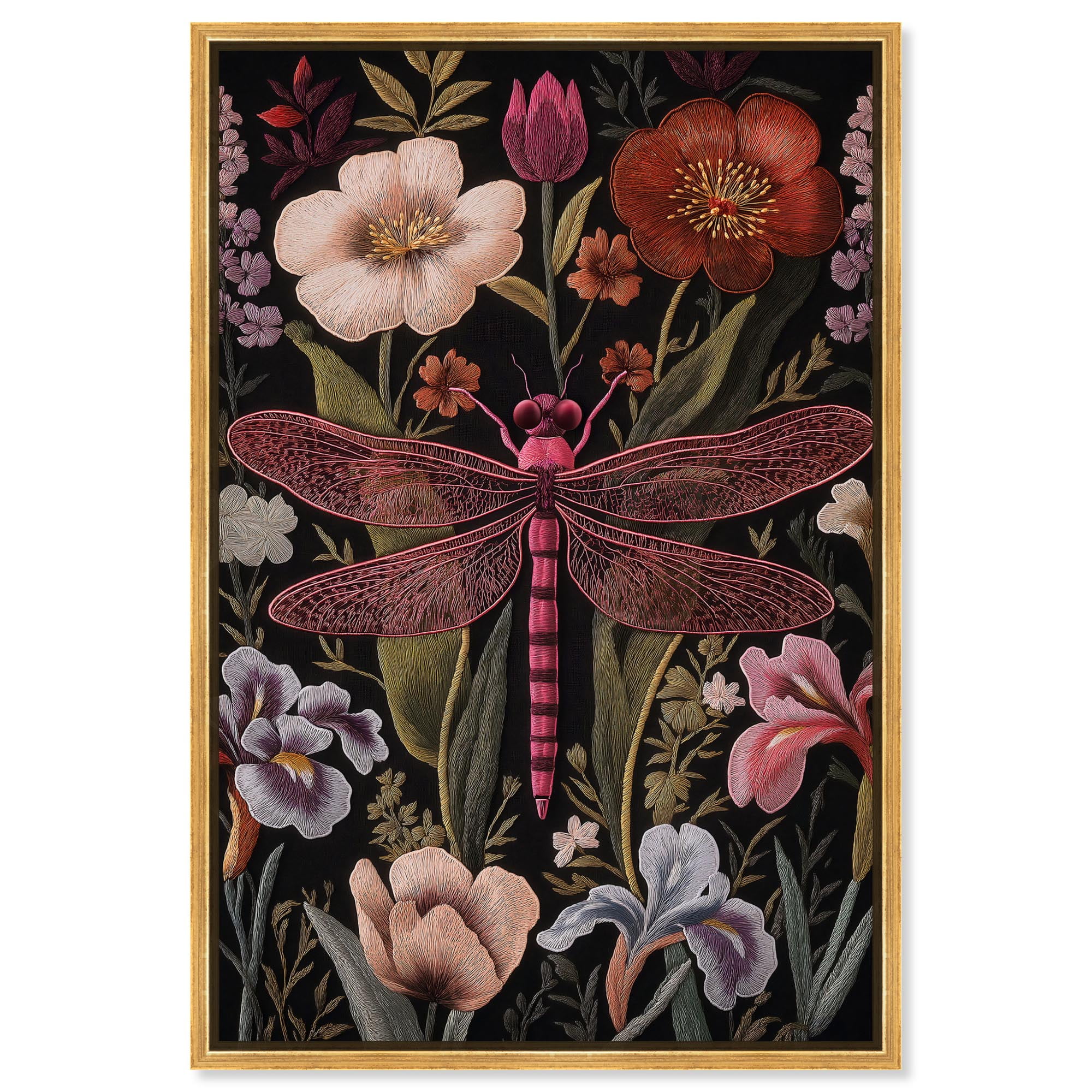 Ruby Reed Rider I Canvas Botanical Decor by Art Remedy, Gold Frame, 20 ...