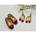 thumbnail image 1 of Ruby Rhinestone Slipper Brooch/Pin & Dangle Earrings Set, Red Ruby Rhinestone Gold Tone Slipper Jewelry Set, 1 of 5