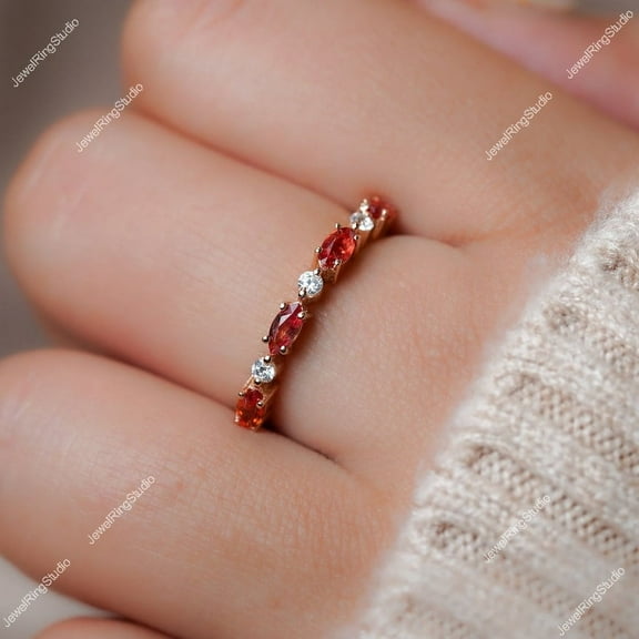 Ruby Ring Silver Gold Ring for Women Half Band Ring Engagement Women Anniversary Gift For Wife