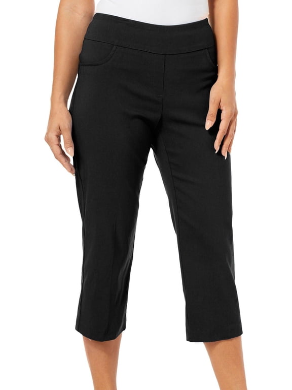 Ruby Road Favorites Womens Solid Pull On Capris 10 Black