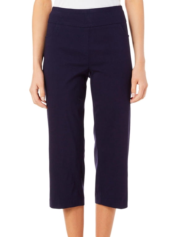 Ruby Road Favorites Womens Solid Pull On Capris 10 Navy