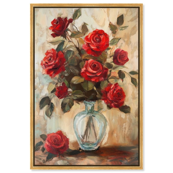 Ruby Roses in Riad Glass Canvas Romantic Floral Art by Art Remedy, Gold Frame, 10 x 15