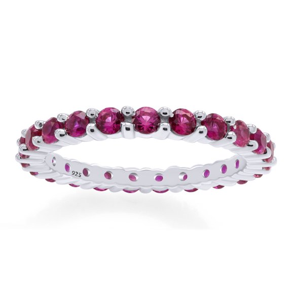 Ruby Round Cut Stackable Eternity Band Ring For 14k White Gold Over Sterling Silver Jewelry For Womens Ring Size-7