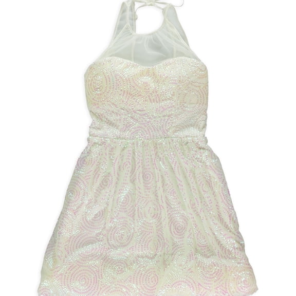 Ruby Rox Womens Sequined Party Pleated Dress ivory 5 - Juniors