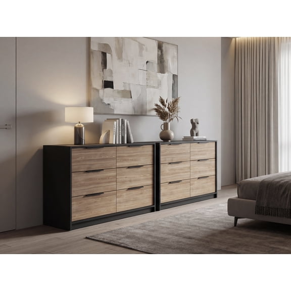 Ruby Set of 2 Modern 4-Drawer Dressers with Open Shelf for Bedroom Storage